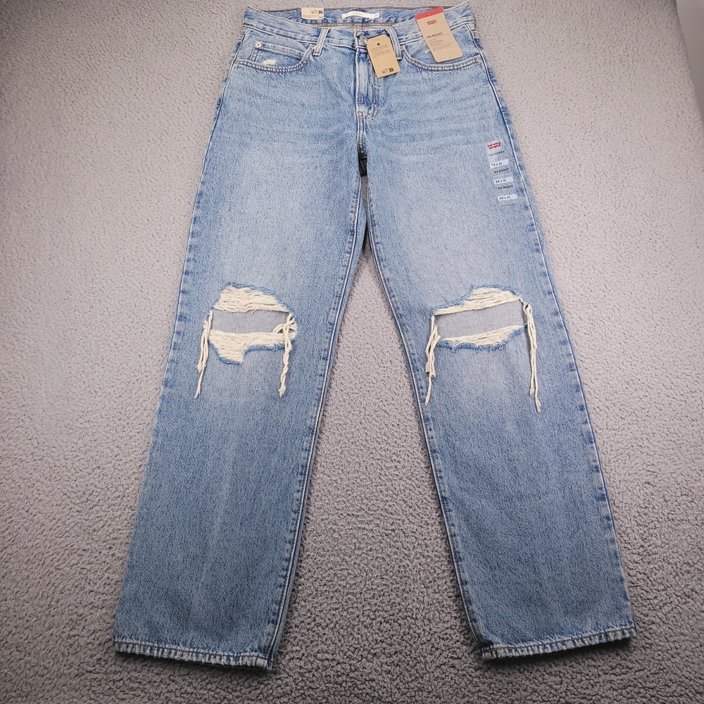LEVIS Jeans Womens Size 29 94' Baggy Straight Mid Rise Distressed Denim NEW